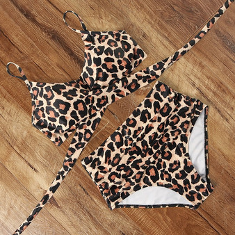 Leopard Swimsuit Women Snake Print Bikini 2020 Sexy Cross Bandage Bathing Suit High Waist Bikini Set Biquini Push Up Swimwear