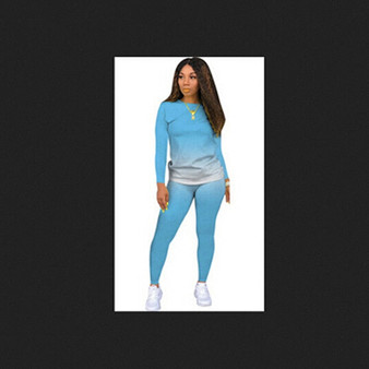 2020 Women Jogger Suit Female Gradient Long Sleeve Pullover T-shirts Tops+Pants Leggings 2Pcs Outfit Sets Tracksuit Clothing