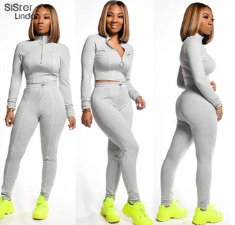 Sisterlinda Fashion Sporty Two 2 Piece Set Reflective Stripes Zipper Top And Fitness Leggings Outfits Streetwear Mujer 2020 Suit