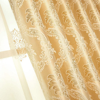 European Luxury Blackout  Gold windows treatment curtains for living room bedroom flower tulle valance