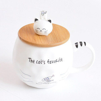 White Cat Mug With Lid and Spoon 480ml Creative Heat-resistant Ceramic Cup Cartoon