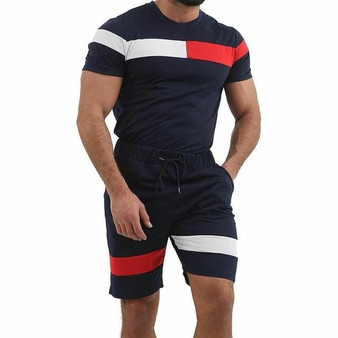 Short Sleeve Men Two Pieces Mens Set T Shirt Shorts Casual Tracksuit Set Sweatsuit  Sportswear Male