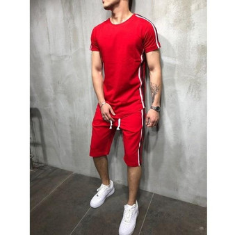 2020 New Summer Short Sleeve Sport Suits Men's Tracksuit Breathable Sweat Suits Male Sportswear 2 Piece Set Men Shorts + T shirt