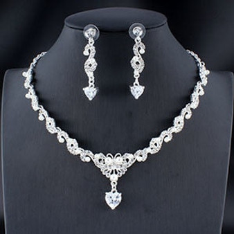 Classic women's wedding jewelry set silver / gold color fine necklace earrings