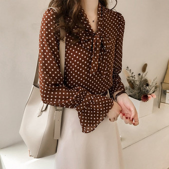 Women Vintage Polka Dot Blouses Female Blouse Tops  2020 Spring Long Sleeve Casual Chiffon Shirt Loose Plus Size 4XL T9N508M