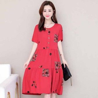 Summer embroidery Floral Vintage Women Dress