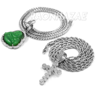 Iced Buddha Pendant w/ 5mm Franco Chain / CROSS Pendent w 4mm Rope Chain Set