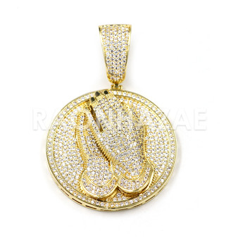 New Lab diamond Micro Pave JUMBO Praying Hands Pendant.