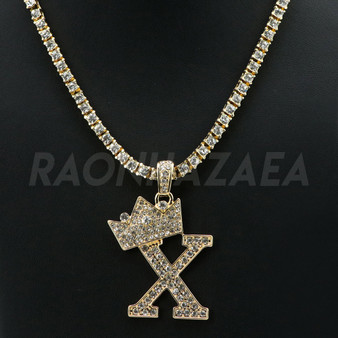 Crown X Initial Pendant Necklace Set