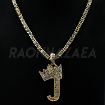 Crown J Initial Pendant Necklace Set