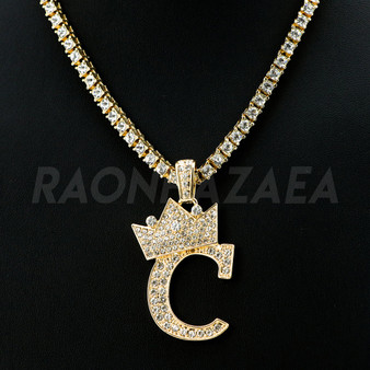 Crown C Initial Pendant Necklace Set