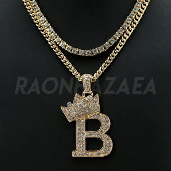 Crown B Initial Pendant Necklace Set