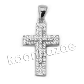 Lab diamond Micro Pave Double Jesus Cross Pendant w/ Miami Cuban Chain BR127