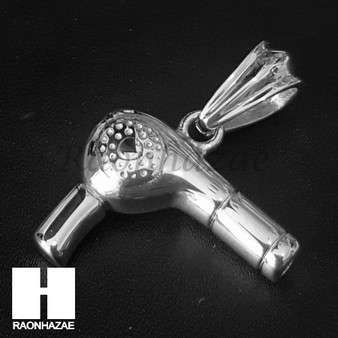 Mens 316L Stainless steel Silver Barber Hair Dryer Pendant SS016