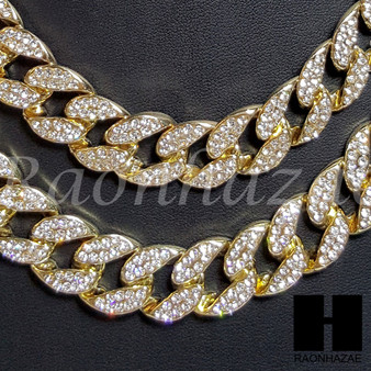New 14k Gold PT Rich Gang Pendant 15mm Miami Cuban 30" Necklace S198