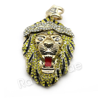 LARGE KING LION CHARM DIAMOND CUT 24" 30" 36" CUBAN CHAIN NECKLACE G74