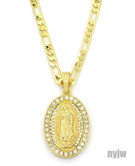 NEW VIRGEN DE GUADALUPE MEDAL CADENA NECKLACE PENDANT W FIGARO CHAIN JSP033G