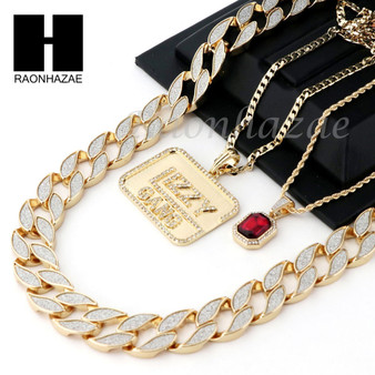 RUBY GLIZZY GANG PENDANT 24" 30" CUBAN LINK ROPE CUBAN NECKLACE SET D14