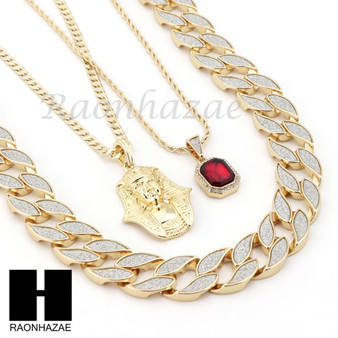 RUBY KING TUT PENDANT 24" 30" CUBAN LINK ROPE CUBAN NECKLACE SET D023