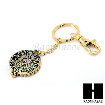 Gold 5X Magnifying Glass Round Filigree Key Chain Pendant Chain Necklace Set SJ3G