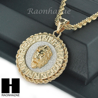 MENS STAINLESS STEEL LION FACE MEDALLION PENDANT 24" ROPE CHAIN NECKLACE NP012