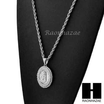 MENS STAINLESS STEEL JESUS FACE MEDALLION PENDANT 24" ROPE CHAIN NECKLACE NP015