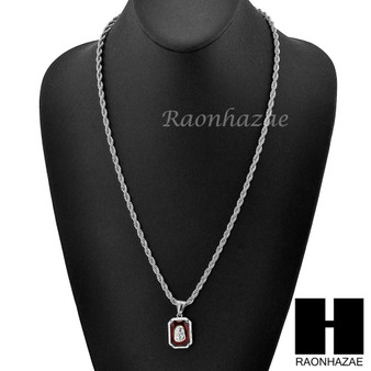 STAINLESS STEEL RUBY JESUS FACE PENDANT 24" ROPE CHAIN NECKLACE NP024