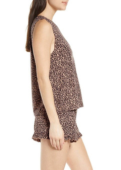 Leopard Print Ruffle Sleeveless Tops and Shorts Pajamas Set/Free Shipping