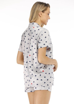 Polka Dots Satin Short Sleeve Button Down Top & Short Pajamas Set/Free Shipping
