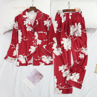 Flower Print Pocket With Button Set 2 Sleepwear Pajama For Women/Free Shipping