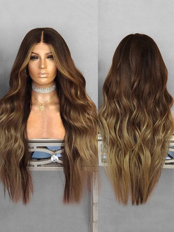 Foxwigs Lace Front Wigs Wavy Center Part Long Ombre Hair Wig/Free Shipping