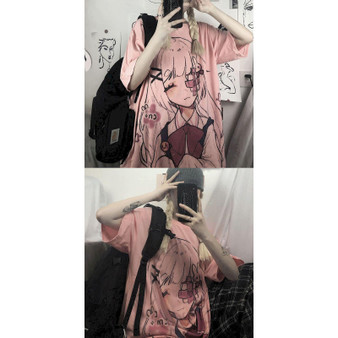 Eyepatch Anime Girl T-Shirt Menhera Oversized Top #JU2900