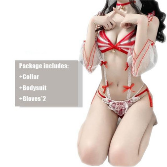 Sexy Red Anime Maid Bodysuit Costume Lingerie #JU2986