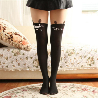 Kawaii Totoro Knee High Pantyhose Black #JU2164