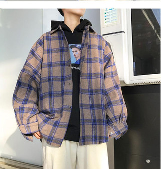 LAPPSTER Men Harajuku Color Block Plaid Shirt 2020 Mens Streetwear Thick Shirts Long Sleeve Male Vintage Korean Fashions Clothes