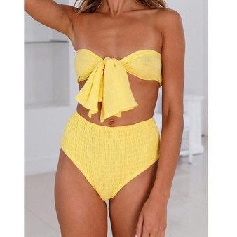 Yellow Swimsuit Bandeau Bow Knot Two Piece Bikini