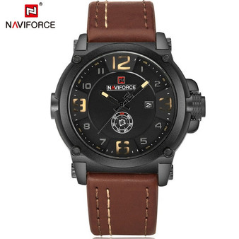 Naviforce Militray Sport Quartz Men Watch Leather Waterproof Male Wristwatches