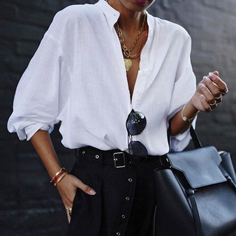 Deep V Neck  Solid Button Down Blouse - Simple But Classy! Sometimes Less Is More!   Sizes: S M L XL XXL XXXL 4XL 5XL