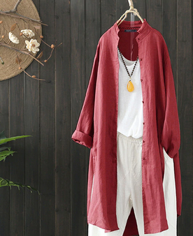 Casual Lapel, Long Sleeve, Cotton, Linen, Loose Look Cardigan  Sizes: S M L XL XXL 3XL 4XL 5XL