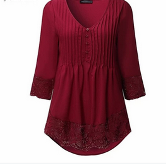 Boho Style Lace V-Neck, 3/4 Sleeve, Beautiful Design!  Sizes:  S M L XL  XXL  XXXL 4XL 5XL