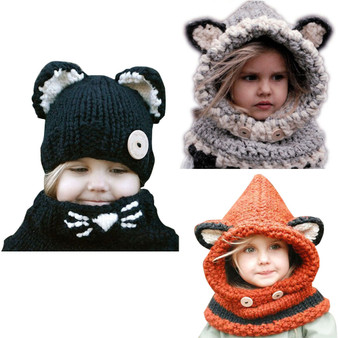 Gray Winter Children Handmade Knitted Hat & Scarf