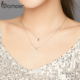 S925 Cross and Heart Multilayer Lux Necklace