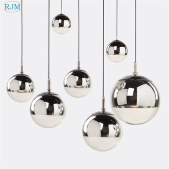 Modern Pendant Lights Silver Mirror Ball Hanglamp Globe Glass Led Lamp Kitchen Living Room Bedroom Home suspension luminaire