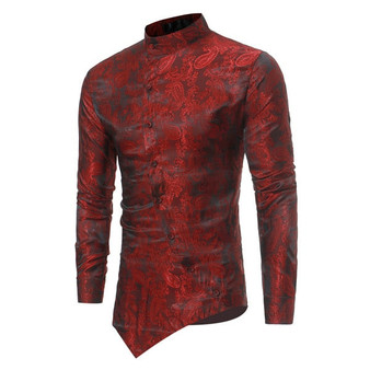 Embroidery  Long Sleeve Mens Casual Slim Fit Button Down Shirts