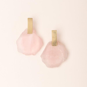 Stone Slice Earring Rose Quartz Gold