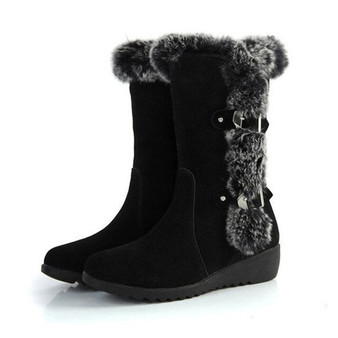 Women Winter Boots Flock Winter Shoes Ladies Fashion Snow Boots Shoes Thigh High Suede Mid-Calf Boots