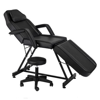 72" Adjustable Beauty Salon SPA Massage Bed Tattoo Chair with Stool Black Professional Portable Lightweight Furniture Aluminum