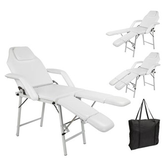 75" Adjustable Salon SPA Pedicure Massage Tattoo Therapy Bed Split Leg Chair Beauty Equipment White
