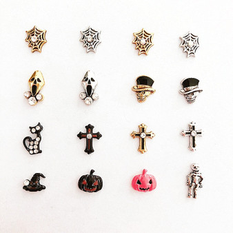 20pcs 3D metal Halloween nail art decorations spiderweb/ghost/cross/pumpkin design nail art supplies nail charms nail jewelry