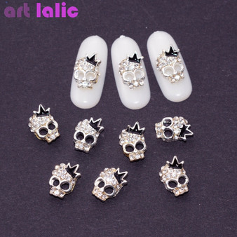 10pcs New Silver skull 3D Nail Art Decorations Alloy Nail Charms Nails Rhinestones Nail Supplies DIY Halloween